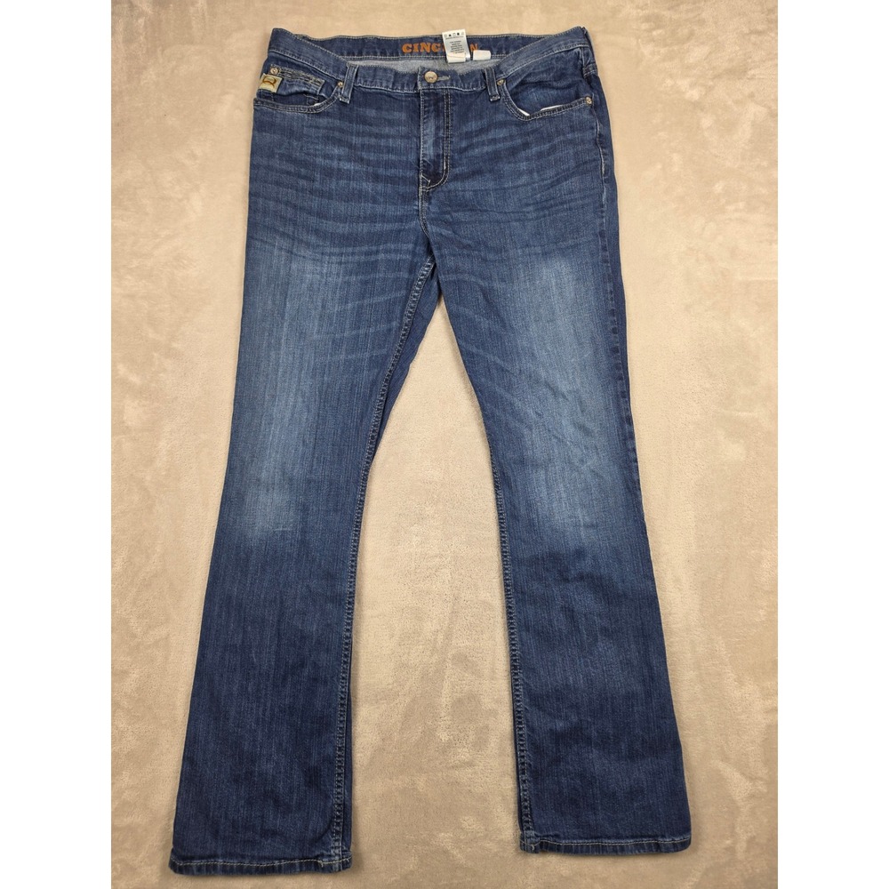Cinch Ian Jeans Mens 36x34 Blue Slim Bootcut Mid Rise Denim Western Cowboy